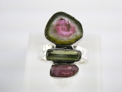 Handgefertigter Sterlingsilber-Ring Wassermelone Turmalin Größe 5,75 wiegt 5,9 g