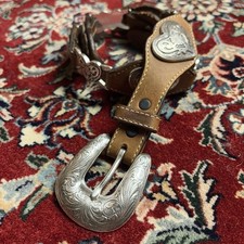 Vintage Tony Lama Western Brown Leather Concho Belt Silver Heart 28"