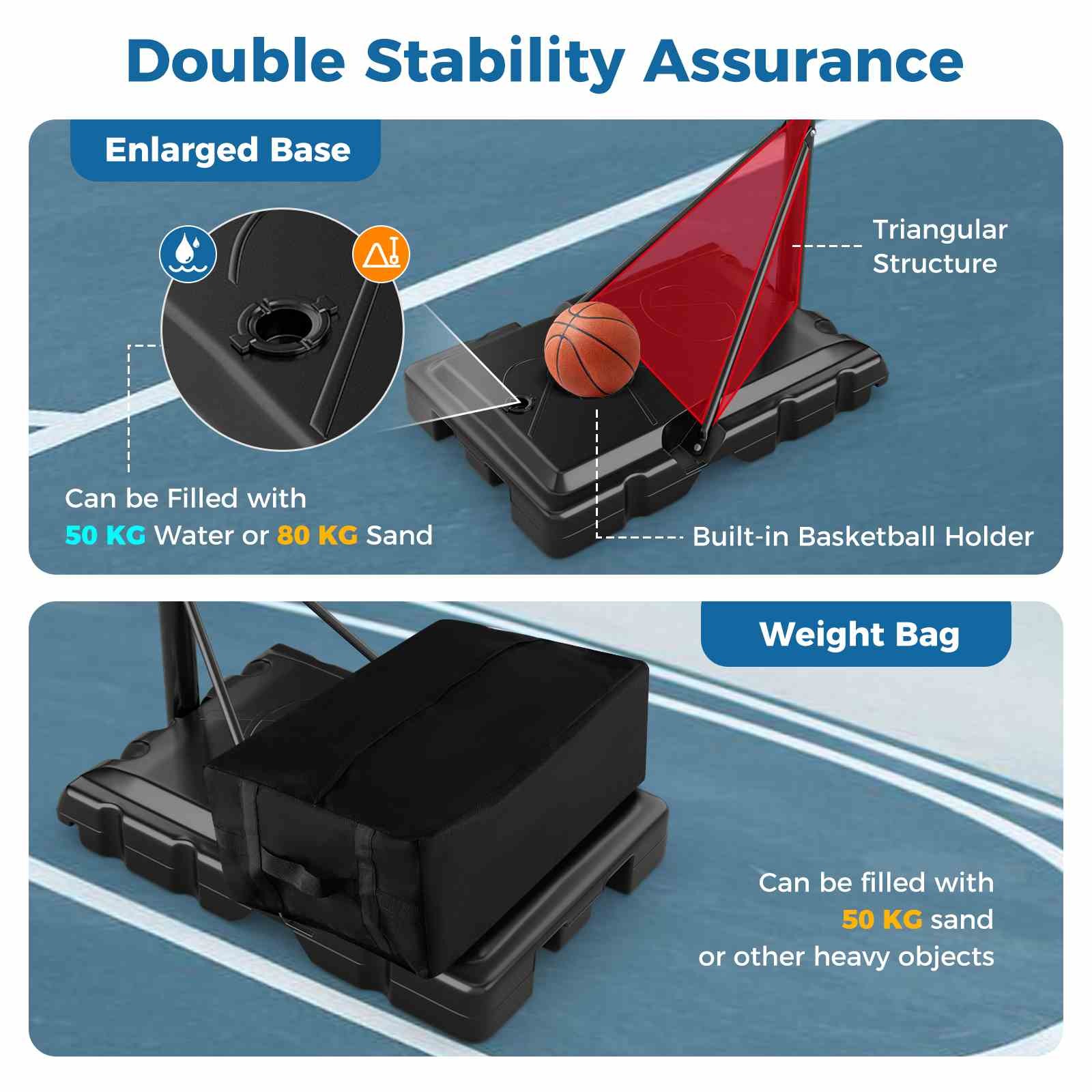 1.5-3.05m Adjustable Portable Basketball Hoop w/Shatterproof Backboard &2 Wheels — image 5