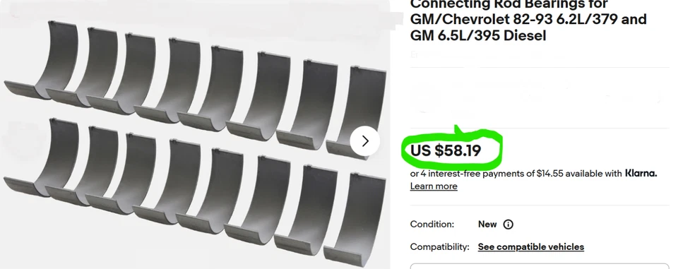 8-Pack GM 6.2 & 6.5 Diesel Connecting Rod Bearings 3860P.026MM Sealed Power [B0S - Image 2 of 4