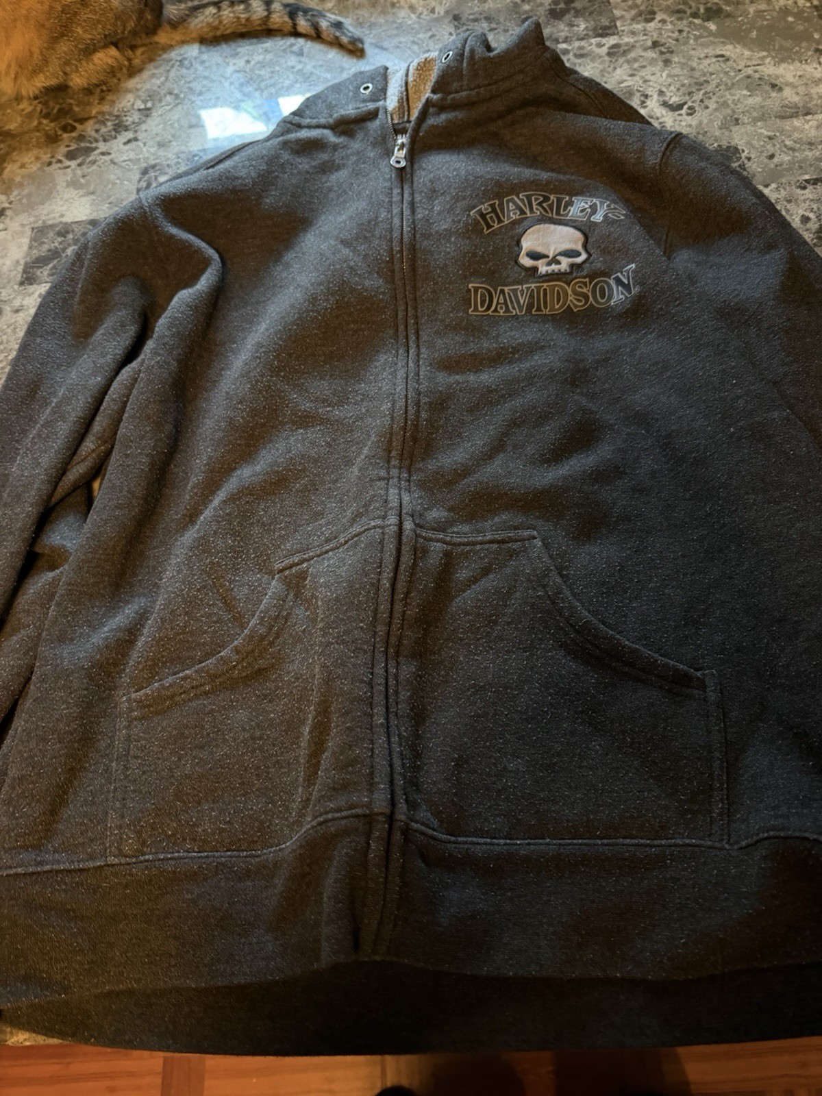 Harley Davidson Willie G Skull Hoodie Men's Size Large Dark Gray Full Zip Front