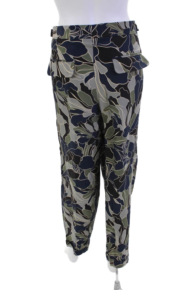 Calça Equipment Feminina Texturizada com Zíper Botão Estampada Floral Perna Larga Verde Tamanho GG - Imagem 3 de 4