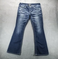 Big Star Jeans Womens 34 Long Blue Maddie Bootcut Mid Rise Flap Pockets Cowgirl