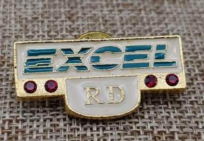 #ad Vintage Excell RD Pin Employee Service Award Gold Toned Gemmed Enameled Gorgeous $5.50