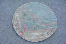 Beige and Blue Area Rug, Handwoven Design, 3.8x3.8 ft