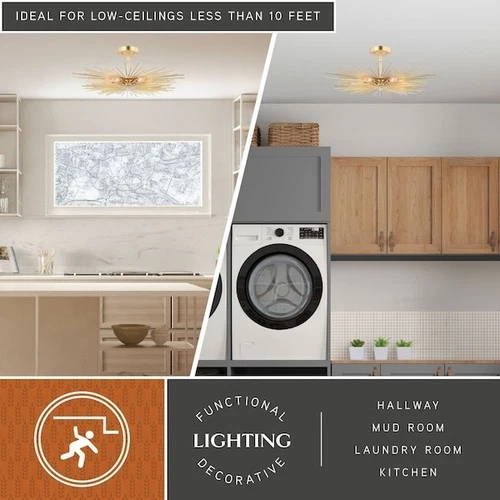 VAXCEL C0228 Nikko 24-in W Gold Mid-Century Modern Semi Flush Mount Ceiling - Picture 2 of 9