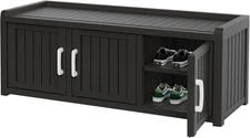 Waterproof Indoor/Outdoor Shoe Storage Cabinet with Adjustable Shelves - Black