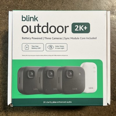 Blink Outdoor 2K+ Wireless Security Camera 3 Camera System (Black) New Sealed
