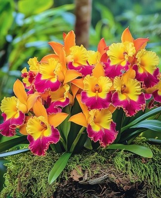 Rare Cattleya Orchid Pink Dark Yellow Flower Bulbs Pack of 2 Imported