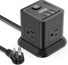 Power Strip with USB, Flat Plug Extension Cord with 4 AC and 3 USB, 5 FT Power