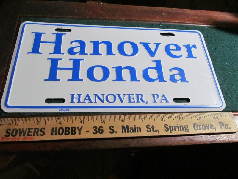 Vintage Aluminum Hanover Honda Hanover PA York County PALicense Plate