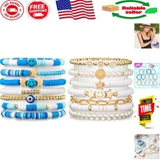 Vibrant 14-Piece Heishi Bracelet Set - Colorful Summer Charm for Women