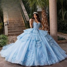Quinceanera Dresses Sweet 15 Birthday Corset Sparkly Applique Ball Gowns Custom