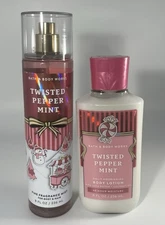 Bath & Body Works TWISTED PEPPERMINT  Fine Fragrance Mist & Body Lotion Set NEW