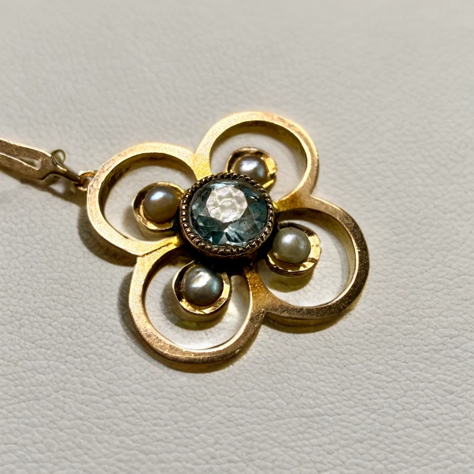 Antiguo collar eduardiano sólido oro amarillo 9k 17" semilla perla lavalier Art Deco Foto 4 de 4