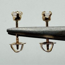 Petite New 10K Yellow Gold CZ Stud Earrings   Screw Back
