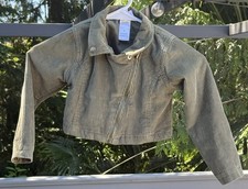 Little Lass Girls Crop Top Corduroy Jacket Green Diagonal Zipper Size 5