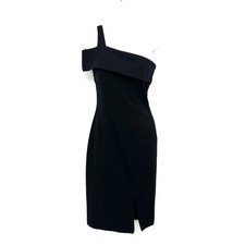 Nicholas cocktail midi dress black Ponti wrap backless one shoulder little LBD 4