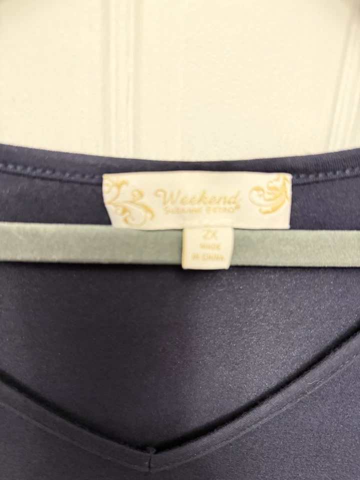 Weekend Women’s Plus Navy Color And pattern Blocked Long Sleeve Shirt Size 2X - Image 3 of 4