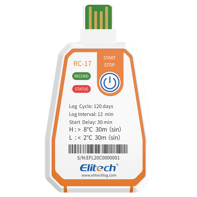 Elitech RC-17 Disposable Temp Data Logger  Recorders for -22°F to 158°F PDF USB