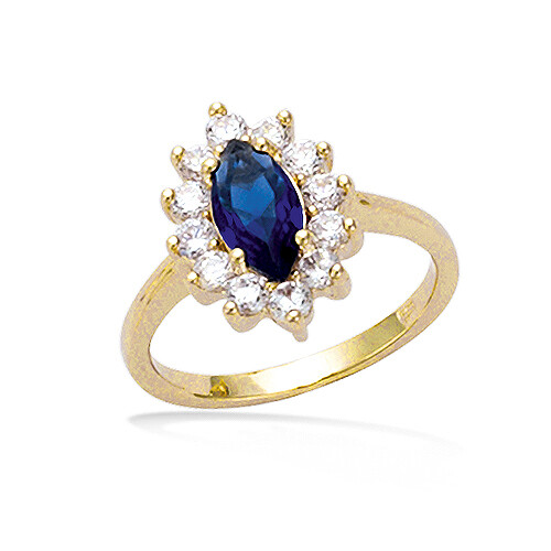 Bague Rhodiée Oeil Bleu 15mm - Aigue-marine Et CZ - Taille 54 - Femme - Dolly-Bijoux