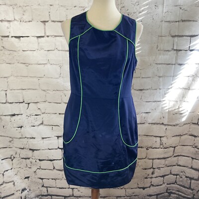 Thread Social Open Back Dress Womens 12 Blue Mod Piped Sleeveless Pockets