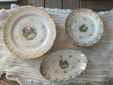 Vaisselles En Porcelaine Française, 9 Pièces Scènes Romantique 