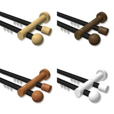 Gardinenstangen Innenlauf 20 mm Schwarz Buche Nussbaum Kirsch Weiß, Kugel 2-Lauf