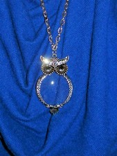 Magnifying Owl Pendant on a Silver Plated Textured 28