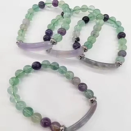 Natural Rainbow Fluorite Quartz Crystal Stone Bead Bridge Bracelet Healing Decor - Picture 4 of 4