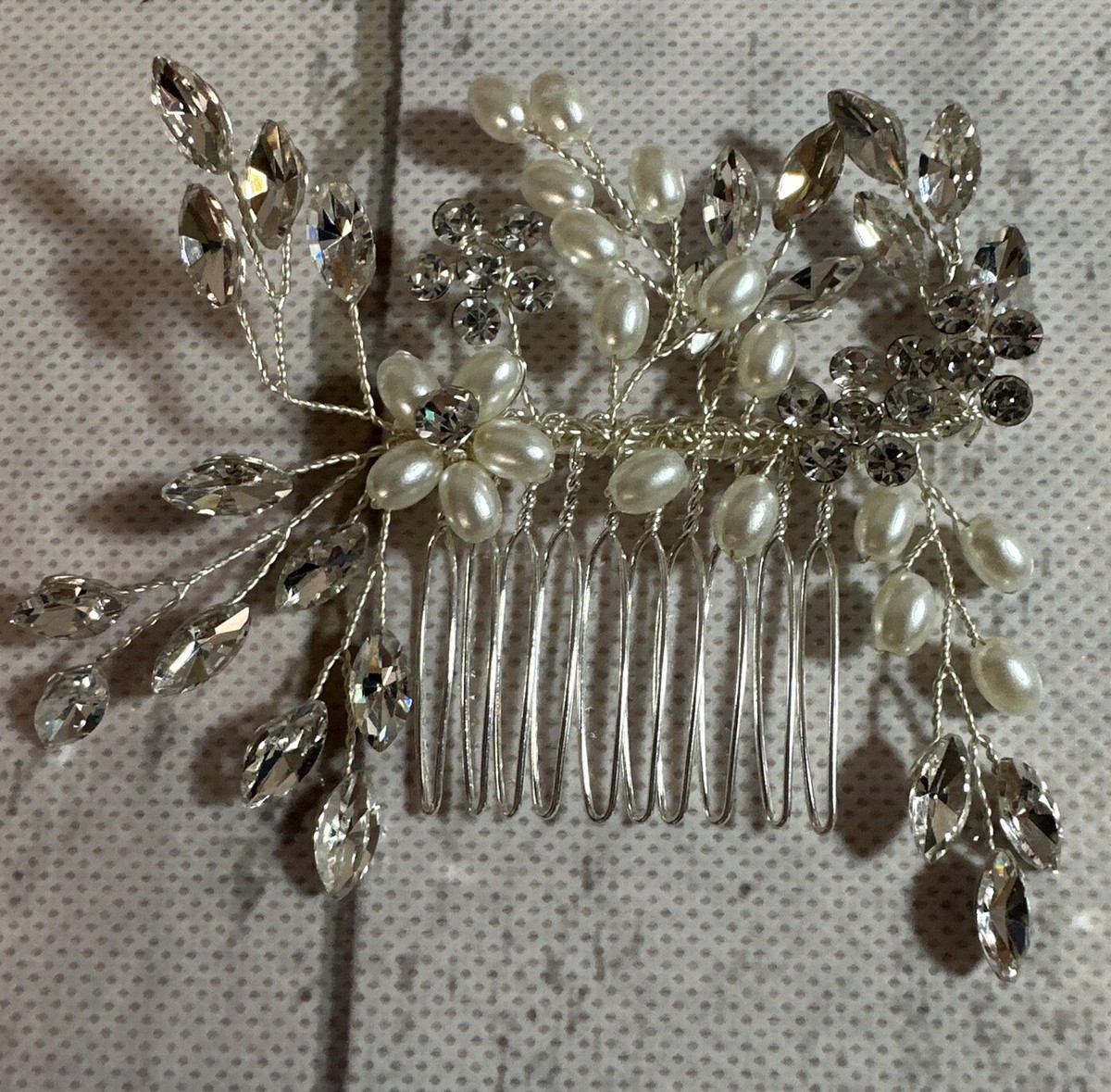 White Flower Hair Piece Bridal Pearl Silver Leaf Floral Hair Vine Accessory for Delicate bridal hair vine, accessory, headpiece - Dainty  main image 3
