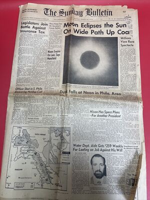 1970 MARCH 8 THE SUNDAY BULLETIN NEWSPAPER - MOON ECLIPSES THE SUN - NP 3222