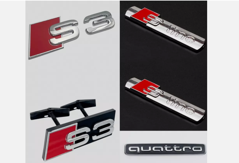 For Audi 5Pcs Chrome S3 Rear Emblem\S3 Grille Emblem\2x S-Line Side Quattro