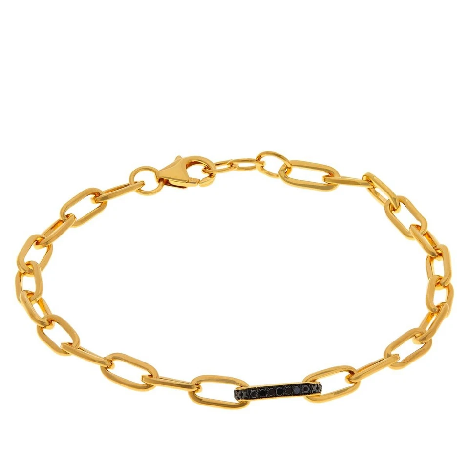 Nova pulseira corrente clipe de papel prata esterlina folheada a ouro diamante preto, 8,25 pol - Imagem 3 de 4