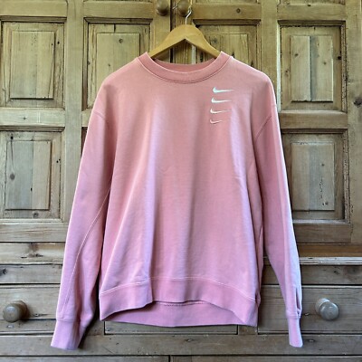 Nike Small Crewneck Sweatshirt Coral Logo Long Sleeve Sweater Pink  Embroidered
