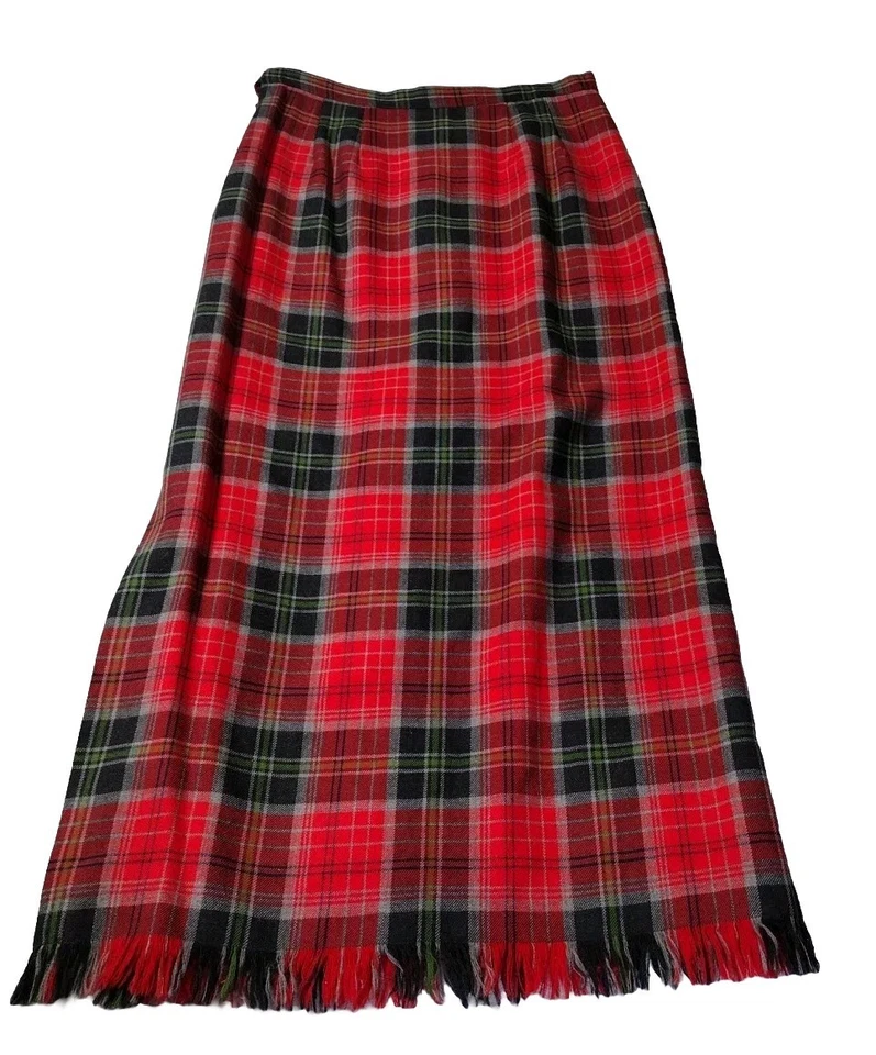 复古裹身格子呢裙女式羊毛红色绿色格子摇滚朋克 L 码 — 第 4/4 张图片