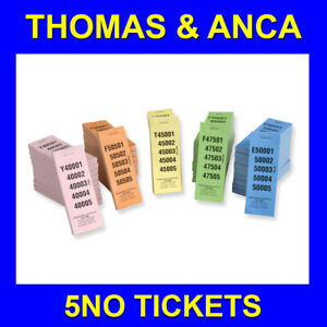 Raffle Tickets 5 No 1 Perf Raffle Ticket Club Draw Numbered 1 100 000 5 Colours Ebay