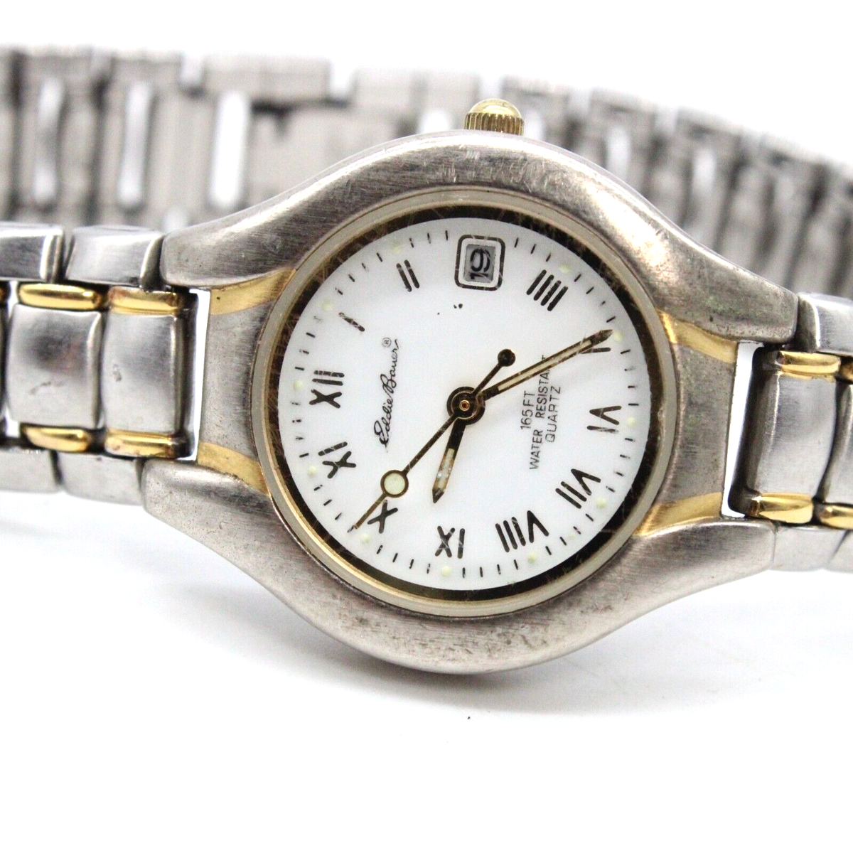 Vintage Eddie Bauer Womens Watch Silver Tone Stainless Steel White 