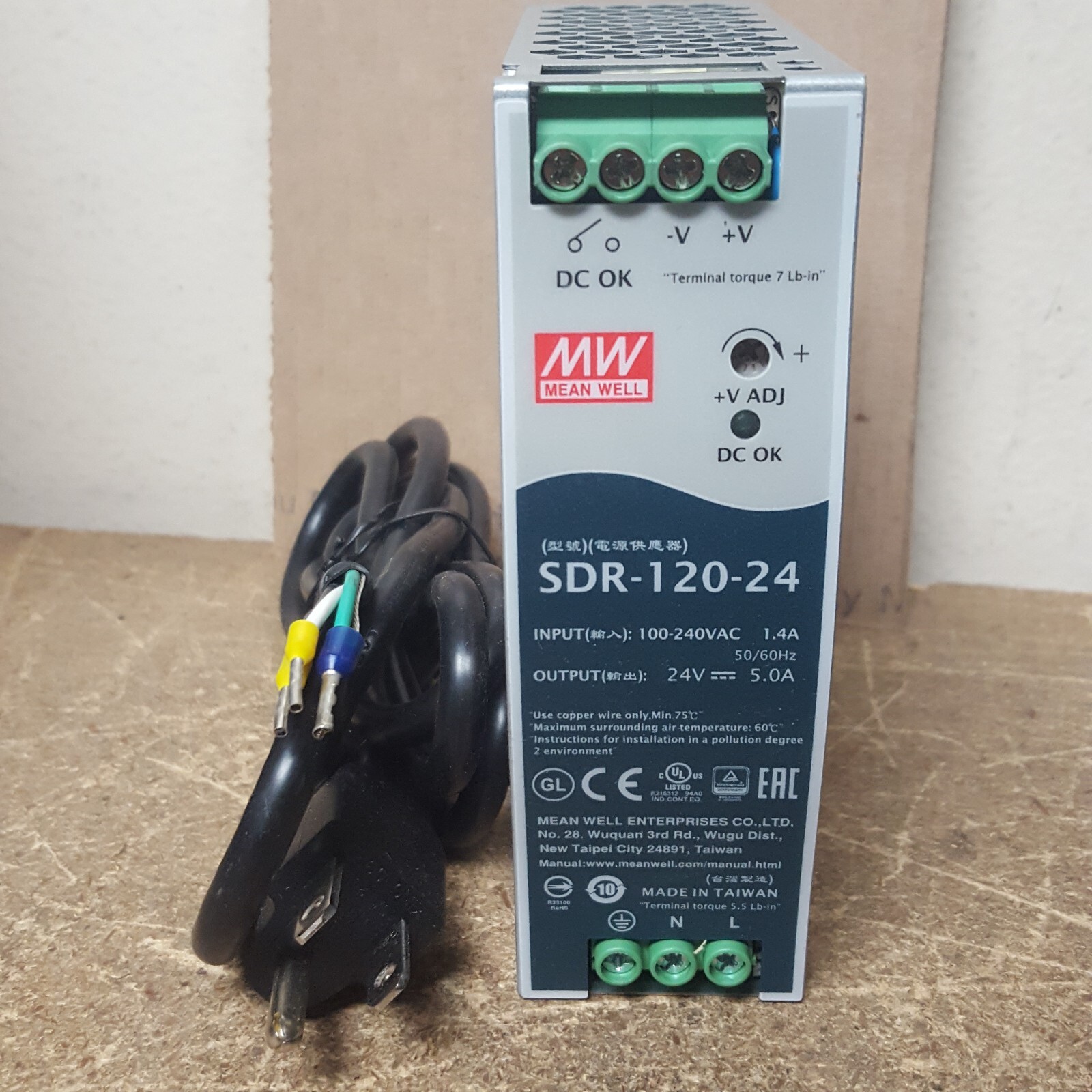 MEAN WELL SDR-120-24 AC/DC 24Vdc DIN Rail Power Supply w/Power Cord ...