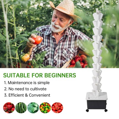 Vertical Hydroponic System Tower Garden Aeroponics Home Grow Kit 12 Layer 60Pots