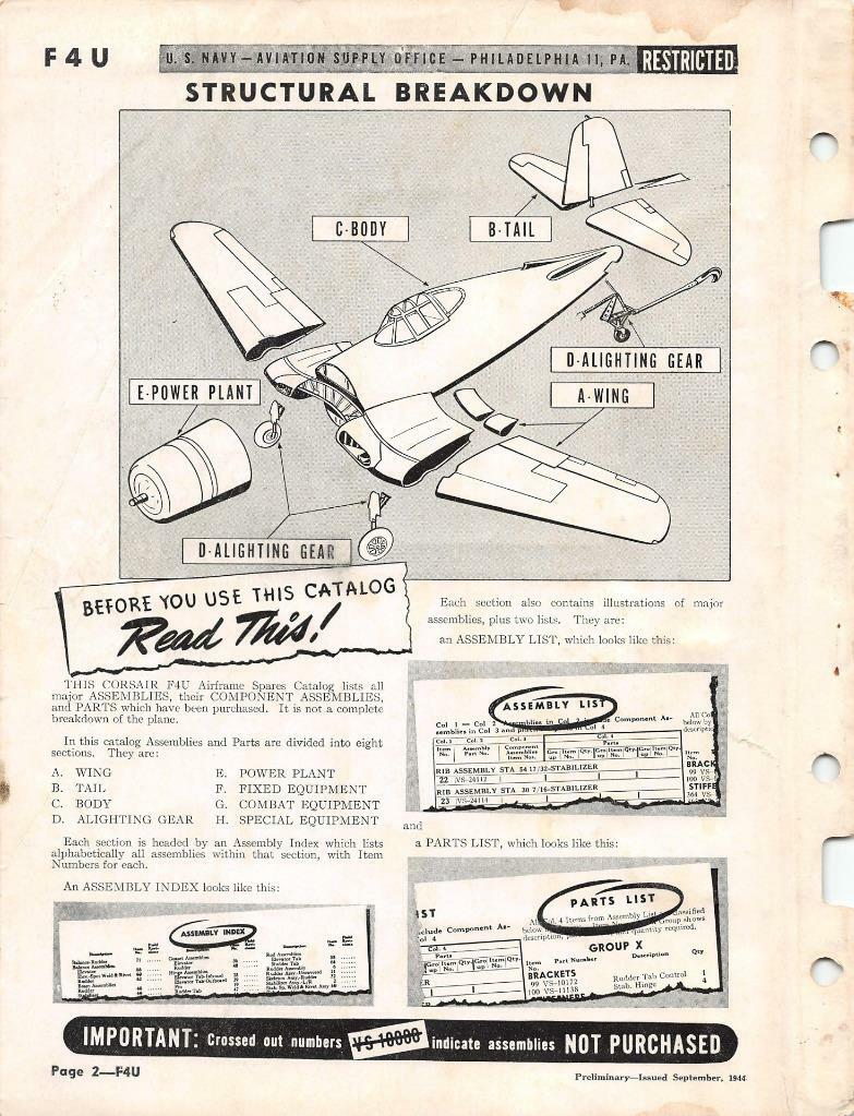 1944 VOUGHT F4U CORSAIR AIRFRAME SPARE PARTS (ASO) CATALOG FLIGHT MANUAL-CD - Picture 2 of 11