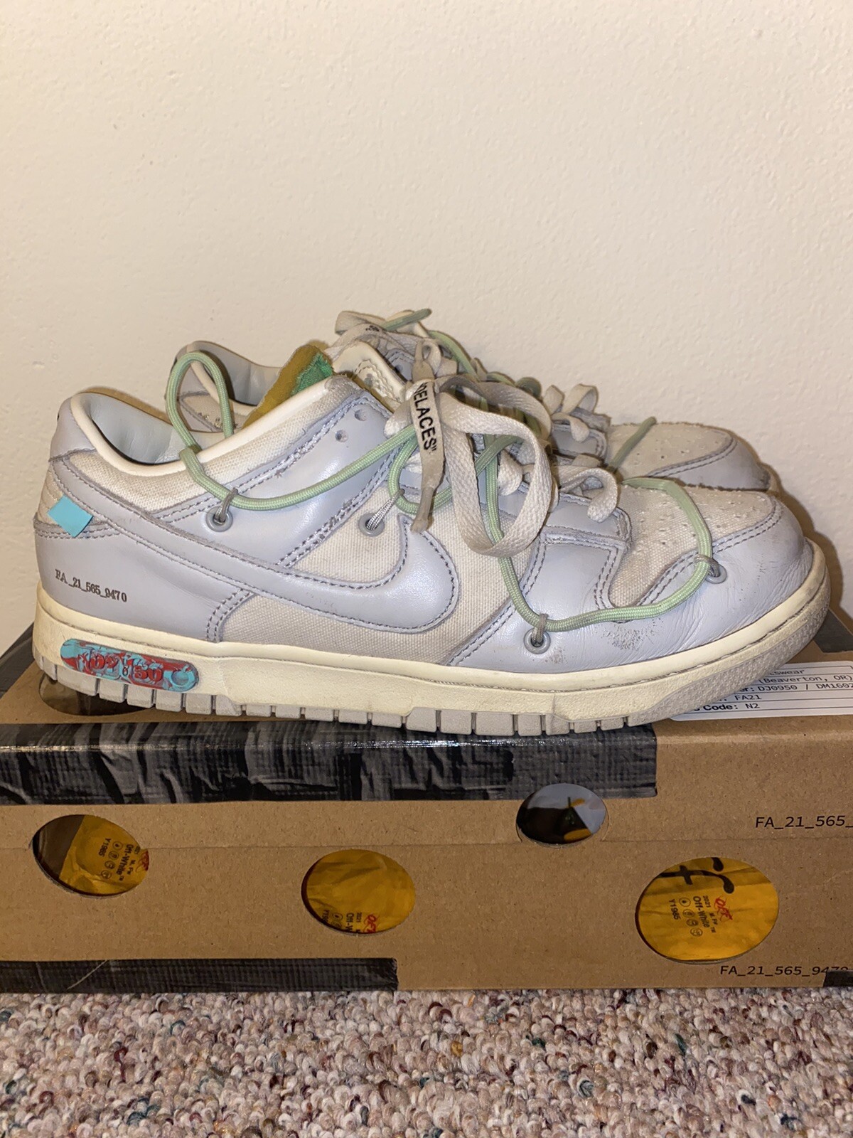 OFF WHITE X NIKE Taglia 9 Nike Dunk Low x Off White lotto 07 di 50 2021 SPEDIZIONE LO STESSO GIORNO Con scatola