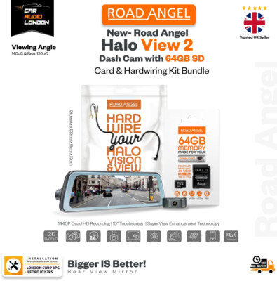 Road Angel Halo View 2 Rückspiegel & Dashcam 64 GB SD-Karte & Festplattenset