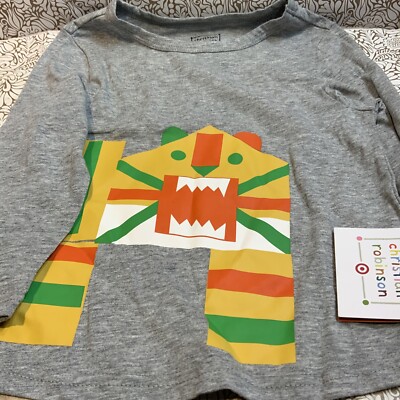 📀 Tiger Print Long Sleeve T-Shirt Christian Robinson x Target Gray 2T 