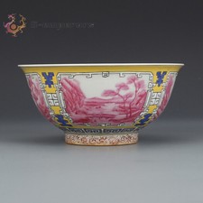 6.1" Good Chinese Coccinellin Glaze Porcelain Windowing Hill Water Scenery Bowls