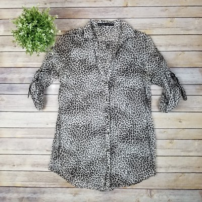 ZARA BASIC Womens S Animal Print Long Sleeve V-Neck Shirt