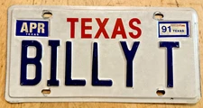 TXS VANITY PASSENGER LICENSE PLATE " BILLY T " THOMAS TURNER TELLER BILL WILLIAM