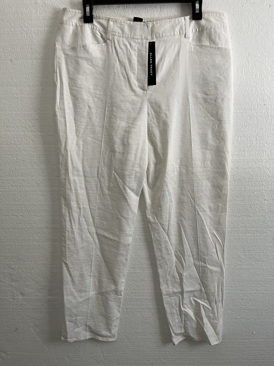 Ellen Tracy White Tapered Ankle Pants Linen Blend Size 10 NWT $228