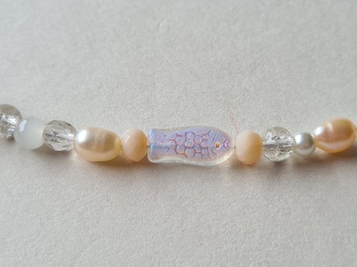 Zuchtperlen Glasperlen Halskette Collier mit Fisch rosa weiß apricot Unikat 7185 - Bild 6 von 8