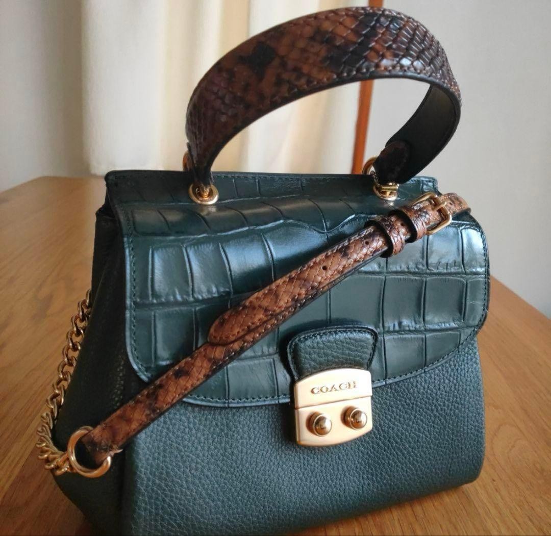 COACH Dark Green Avery Croco Python Embossed Shou… - image 1